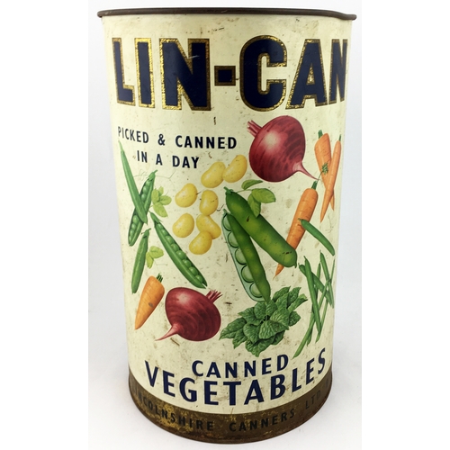 271 - LIN CAN SHOP WINDOW TIN DISPLAY. 14.5ins tall. Multi-coloured images - one side for canned fruits, t... 