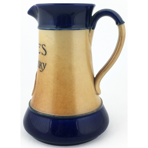 291 - THORNES SCOTCH WHISKY WATER JUG. 7.8ins tall. Dark blue top and bottom with central salt glaze secti... 