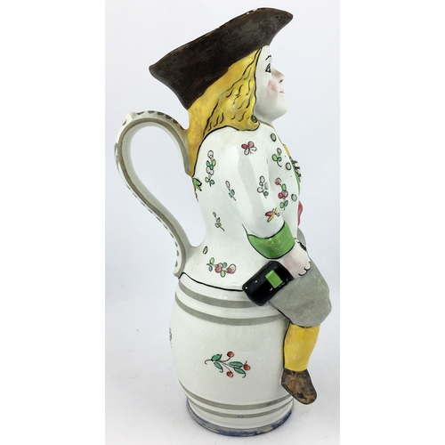 65 - BURKE'S GREEN LABEL WHISKEY BAR TOP JUG. 11.2ins tall. Brightly coloured gent (hairline to hat/ side... 