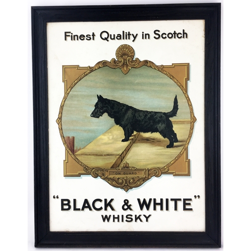 79 - BLACK & WHITE SCOTCH WHISKY FRAMED SHOWCARD. 22.2 x 17.2ins. Classic black scottie dog whisky showca... 