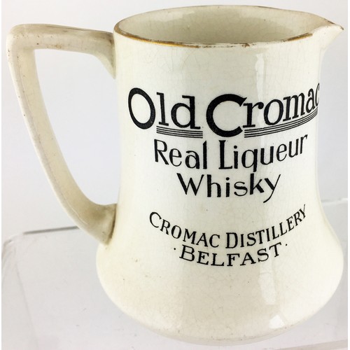 14 - OLD CROMAC WHISKY WATER JUG. 4.6ins tall, off white body with black transfers - to front ASK FOR OLD... 