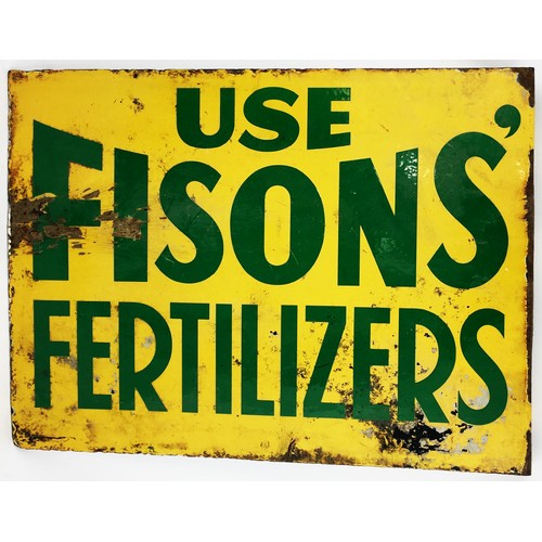 92 - USE FISONS FERTILISER ENAMEL SIGN. 20 x 15ins. Fold out flap style. Overall quite good undamaged con... 