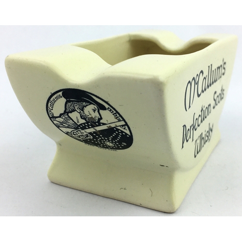 106 - McCALLUMS PERFECTION SCOTS WHISKY ASHTRAY. 4.75 x 2.2 ins rectangle, 2.2ins tall. Cream shapely asht... 