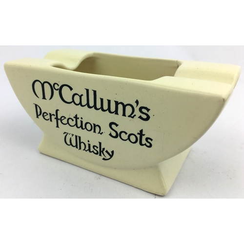 106 - McCALLUMS PERFECTION SCOTS WHISKY ASHTRAY. 4.75 x 2.2 ins rectangle, 2.2ins tall. Cream shapely asht... 