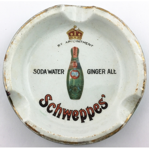 108 - SCHWEPPES ASHTRAY. 4.2ins diam. Coloured flat bottomed labelled hamilton in centre with lettering & ... 