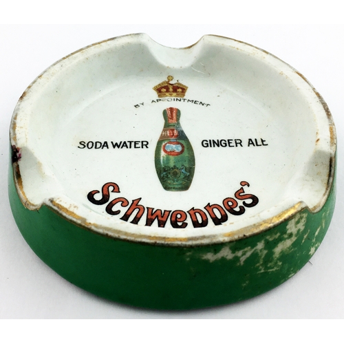 108 - SCHWEPPES ASHTRAY. 4.2ins diam. Coloured flat bottomed labelled hamilton in centre with lettering & ... 