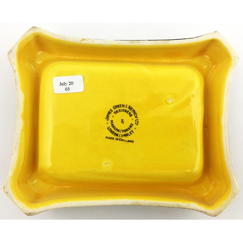 115 - HUNTSMAN ALE ASHTRAY. 5.5 x 4.5ins Rectangular mustard coloured body. Huntsman pict. t.m. in centre ... 