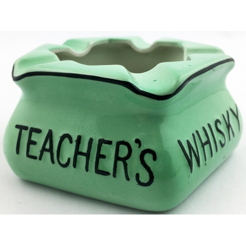 12 - TEACHERS WHISKY ASHTRAY. 4ins pentagon shape, pale green overall with raised black writing and outer... 