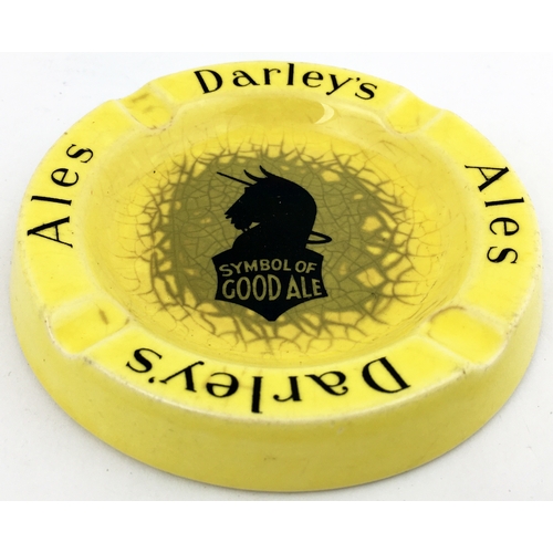 123 - DARLEY ALES ASHTRAY. 5ins diam. Yellow dish, black pict. t.m. to centre. Associated Potteries Co. p.... 