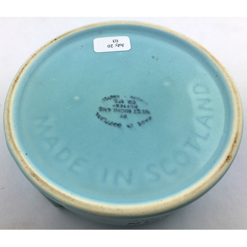 13 - PETER DAWSON SCOTCH WHISKY ASHTRAY. 4ins diam, 2ins tall. Pale blue body, black side transfers. West... 