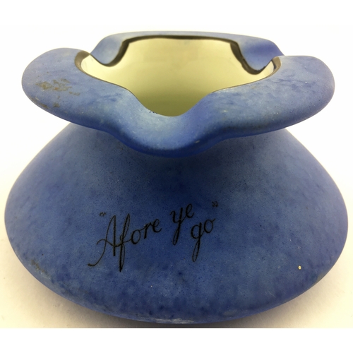 14 - BELLS PERTH WHISKY ASHTRAY. 4ins diam. Matt blue body glaze, skirted shape with black tranfer, and e... 