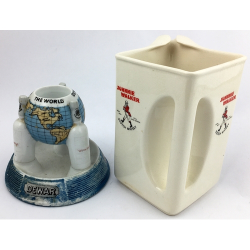 144 - OHNNIE WALKER JUG & DEWARS STRIKER DUO.  Matchstriker/ ashtray 4.5ins tall, jug 6.25ins tall, . Red ... 