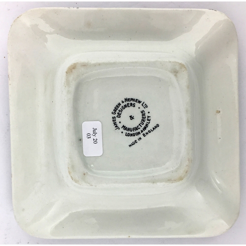 16 - BRITISH FIELD SPORTS SOCIETY ASHTRAY. 5ins square, white with black decorative outer transfer, and t... 