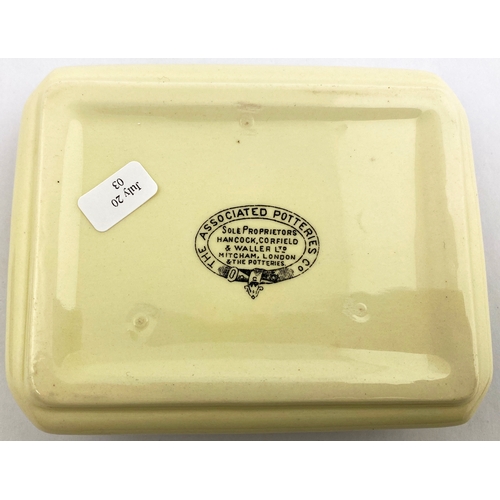 184 - HEATHER DEW (MITCHELL BROS/ GLASGOW) SCOTCH WHISKY ASHTRAY. 4.5 x 3.5ins. Light cream body with blac... 