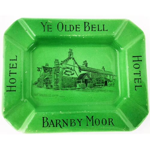 208 - YE OLD BELL HOTEL BARNBY MOOR ASHTRAY. 5.2 x 4.1ins. Vibrant green, black tranfer of Ye Olde Bell Ho... 