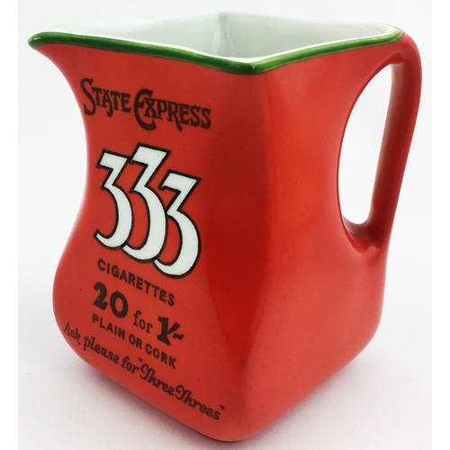 213 - STATE EXPRESS 333 CIGARETTES WATER JUG  4.8ins tall. Vivid red body with dark green rim line. Distin... 