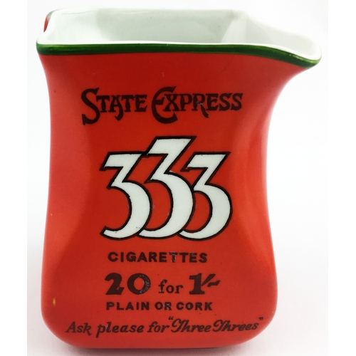 213 - STATE EXPRESS 333 CIGARETTES WATER JUG  4.8ins tall. Vivid red body with dark green rim line. Distin... 