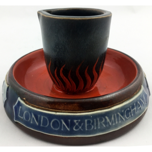 22 - CRUCIBLE SHAPED DOULTON ASHTRAY. 4.5ins diam, 3ins tall. Bright red centre, black crucible with flam... 