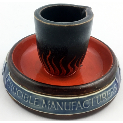 22 - CRUCIBLE SHAPED DOULTON ASHTRAY. 4.5ins diam, 3ins tall. Bright red centre, black crucible with flam... 