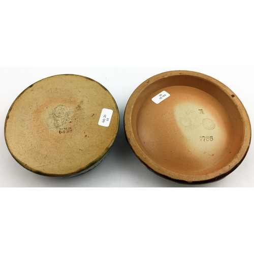 220 - DOULTON STONEWARE ASHTRAY DUO. 4.5ins & 4ins diam. Both artware green glaze, No 2 has blue centre: 1... 