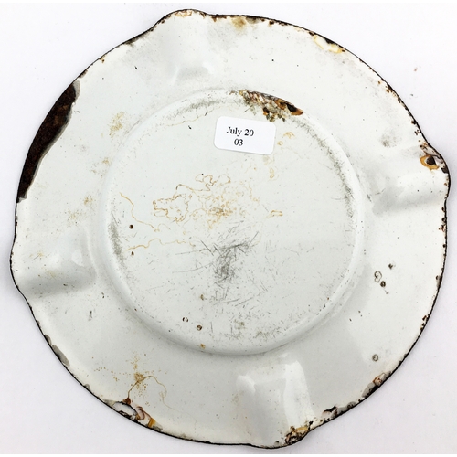 223 - FORDS NO1 SCOTCH WHISKY ENAMELLED METAL ASHTRAY. 5.5ins diam. Bold 3 coloured lettering round perime... 