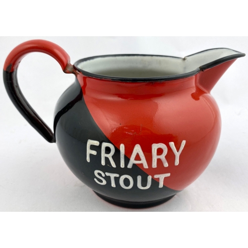 234 - GUILDFORD FRIARY ALE ENAMELLED BAR TOP JUG. Diagonal design - half black & half deep red, white insi... 