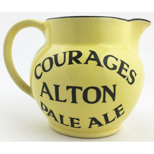 241 - LE ALE BAR TOP JUG. 4.1ins tall. Striking large black lettering each side with familiar Courages coc... 