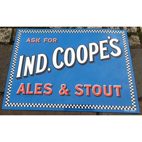 285 - IND, COOPES ALES & STOUT ENAMEL SIGN. 28 x 20 ins. Strong bright blue ground, three powerful lines o... 