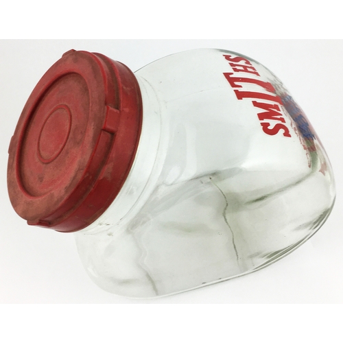 288 - SMITHS CRISPS SHOP COUNTER LIDDED JAR.  10 ins tall. Period original shop counter glass crisps dispe... 