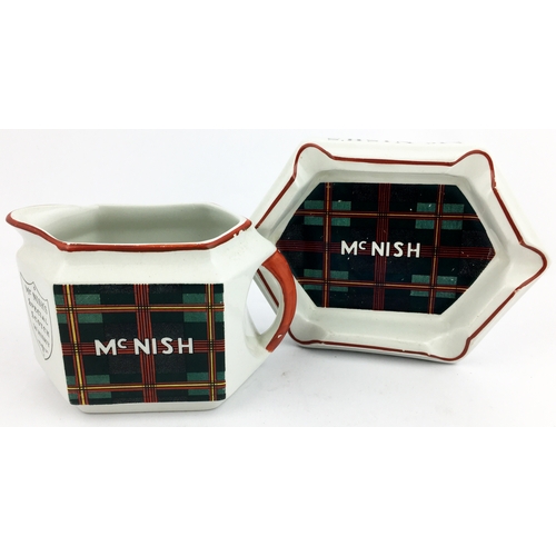 3 - McNISH WATERJUG & ASHTRAY SET. 3ins tall jug  6ins by 4ins pentagonal ashtray and jug set. red rim a... 