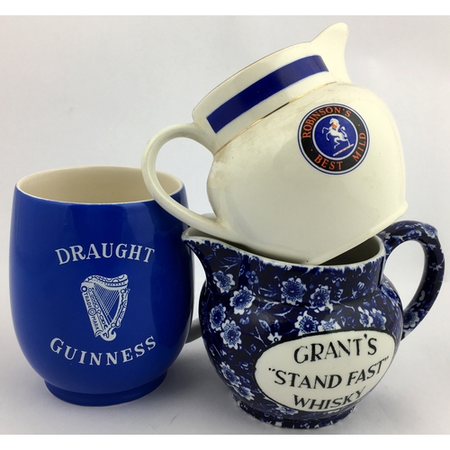 301 - BREWERIANA TRIO. Tallest 4.2ins. 1. Draught Guinness handled mug - blue background, lettering and ha... 