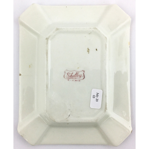 34 - COX & BOWRING DERBY ARCADIA FRUIT CRUSHES RECTANGLE ASHTRAY. 5.5 by 4.4ins. Red lettering to each pe... 