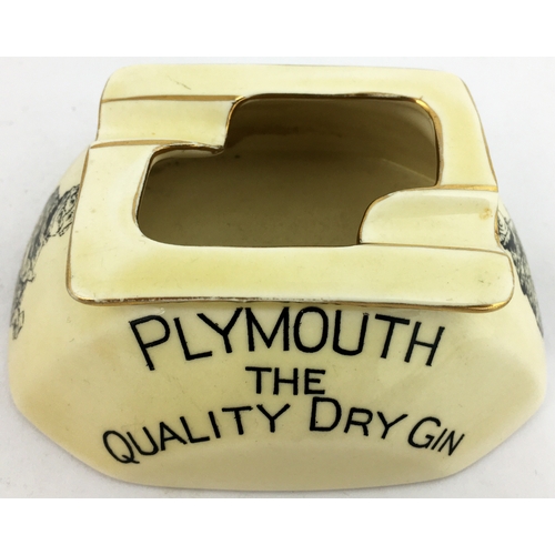 40 - PLYMOUTH THE QUALITY DRY GIN ASHTRAY.  3.8 by 4.9ins Ventnor impressed to base & Causton Royal Winto... 