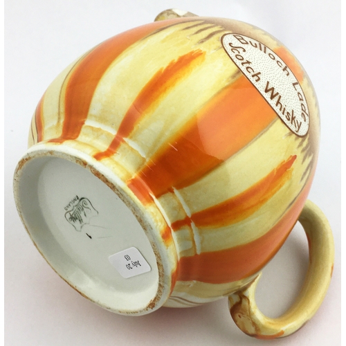 46 - BULLOCH LADE SCOTCH WHISKY JUG. 4.3ins tall. Very stylish/ period Art Deco type variating striped gl... 