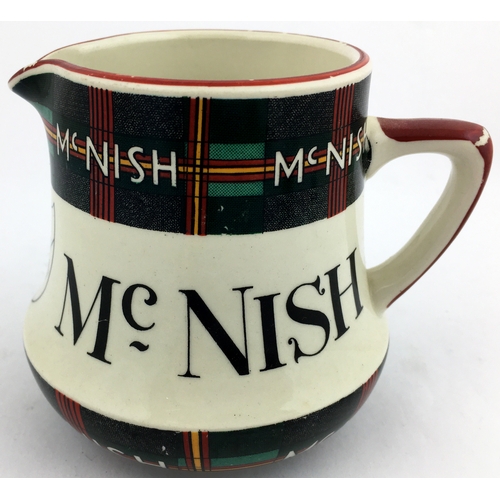 5 - McNISH SCOTCH WHISKY JUG. 4ins tall 3.5ins diam. ttartan pattern to neck & base. Some wear to red to... 