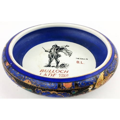 50 - BULLOCH LADE GOLD LABEL PEDIGREE SCOTCH WHISKY ASHTRAY. 5.5ins diam. Large central figural highlande... 