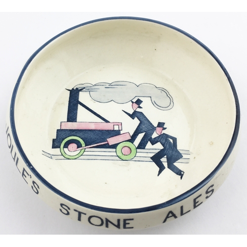 67 - JULES STONE ALES ASHTRAY. 4ins diam. Darl blue rimmed, cream bodied, dish ashtray, print to sides re... 