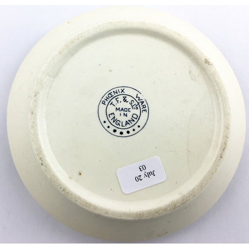 67 - JULES STONE ALES ASHTRAY. 4ins diam. Darl blue rimmed, cream bodied, dish ashtray, print to sides re... 