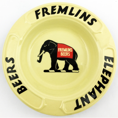 69 - FREMLINS ELEPHANT BEERS ASHTRAY. 5.4ins diam. Cream dish, black letterin to outer rim, pict. elephan... 