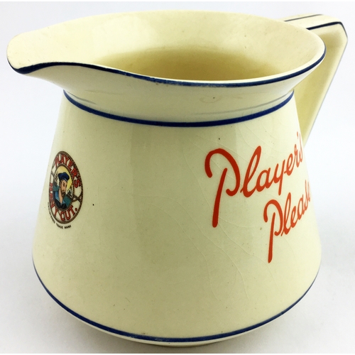 70 - PLAYERS PLEASE NAVY CUT JUG. 4ins tall. Cream coloured water jug with players t.m to front. has base... 