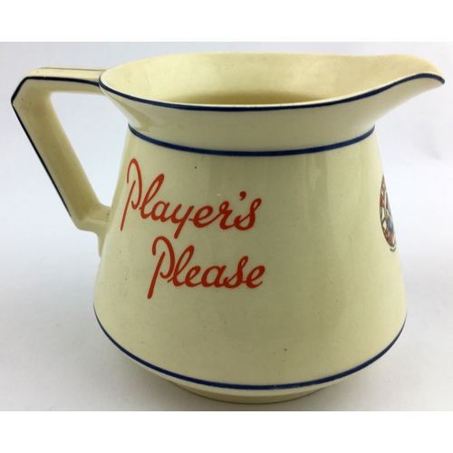 70 - PLAYERS PLEASE NAVY CUT JUG. 4ins tall. Cream coloured water jug with players t.m to front. has base... 