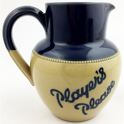 71 - PLAYERS PLEASE TALL NECK WATER JUG. 5.5ins tall. Blue neck and handle, raised beading at colour join... 