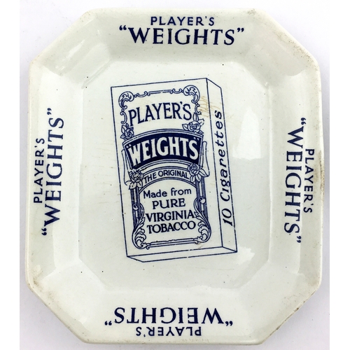 74 - LAYERS WEIGHTS DISH/ASHTRAY. 5ins by 4.5ins rectangular dish, 8 facetted edges. Blue lettering to ou... 