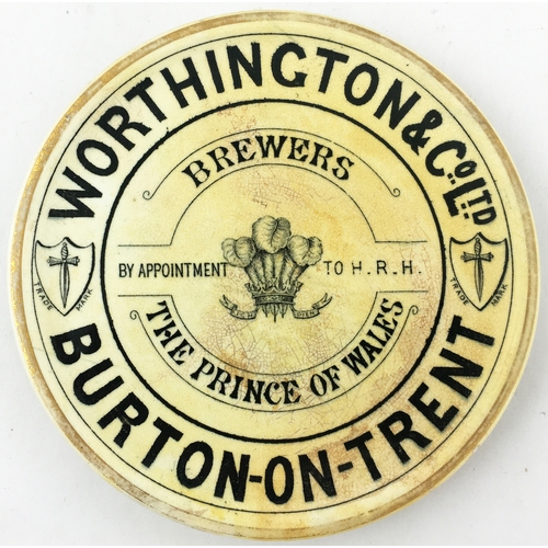 81 - WORTHINGTON & CO Ltd BURTON ON TRENT BEER COASTER. 5.6ins diam. Large outer band lettering, smaller,... 