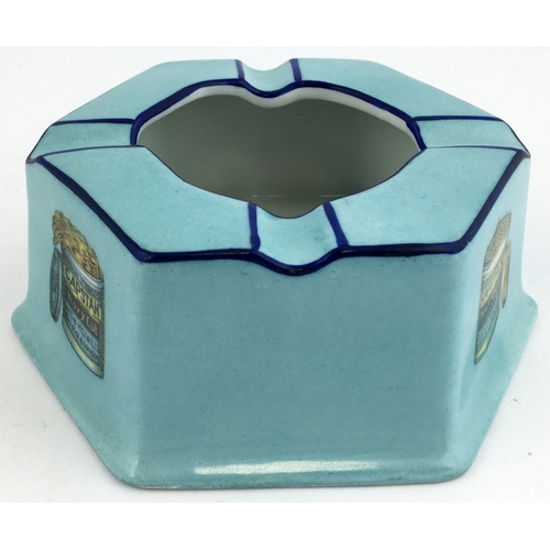 86 - CAPSTAN NAVY CUT CIGARETTES & TOBACCO ASHTRAY. A most unusual hexagonal light blue glazed design, da... 