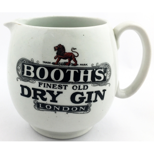 99 - BOOTHS DRY GIN JUG. 5ins tall. Transfer printed both sides, in red and black with lion pictorial at ... 