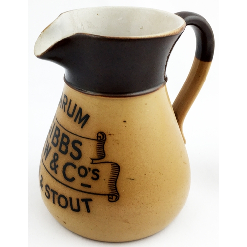 192 - GIBBS MEW & COS SARUM ALES & STOUT WATER JUG. 5.5ins tall. Tapered top section dark brown, lower mid... 