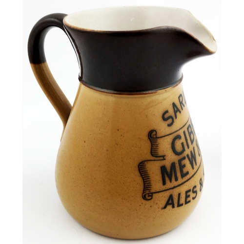 192 - GIBBS MEW & COS SARUM ALES & STOUT WATER JUG. 5.5ins tall. Tapered top section dark brown, lower mid... 