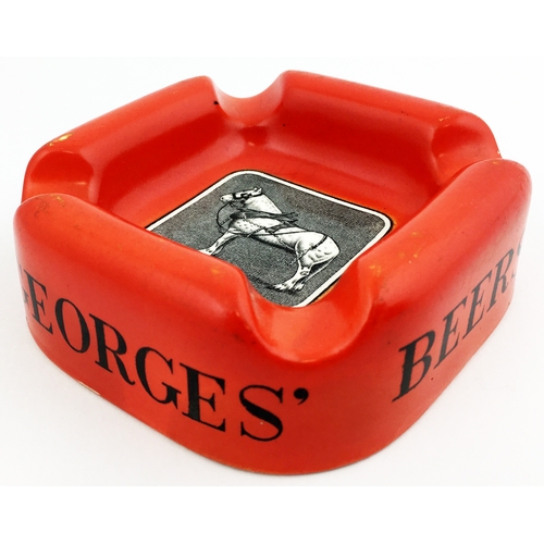 55 - GEORGES BEERS ASHTRAY. 4 x 4ins. Strong red body, black transfer pict. central image, lettering to e... 