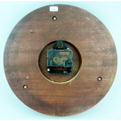 147 - JOHN SMITHS BREWERY CLOCK. 10ins diam. Wooden clock with green roman numerals, with central brewery ... 